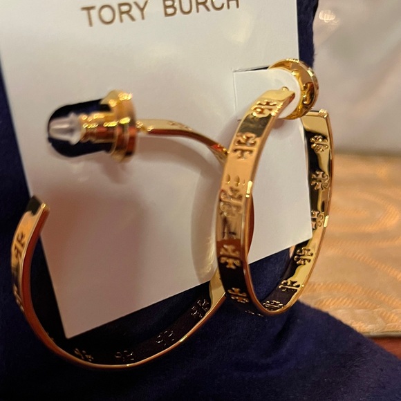 Tory Burch Gold and Black Hoop Earrings - Picture 2 of 2